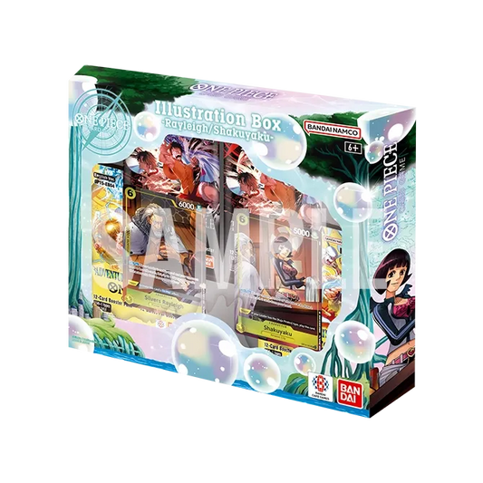 Se ven los 4 sobres adicionales y las dos cartas promo de rayleigh y shakuyaku