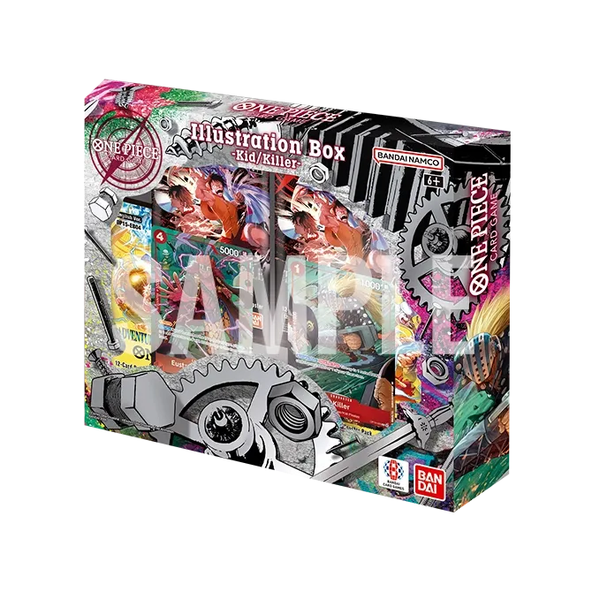 Se ven los 4 sobres adicionales y las dos cartas promo de Kid y Killer