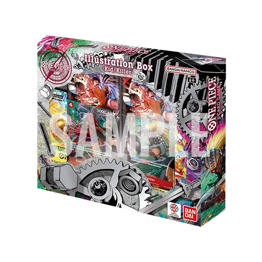 Se ven los 4 sobres adicionales y las dos cartas promo de Kid y Killer